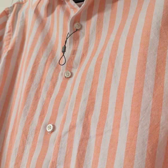 Women's Peach and White Striped Button-Down Shirt - Picture 2 of 5